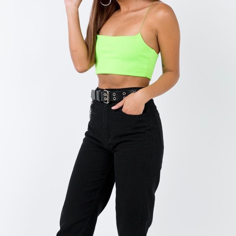 Neon green skinny strap ribbed crop top - Picture 3 of 12